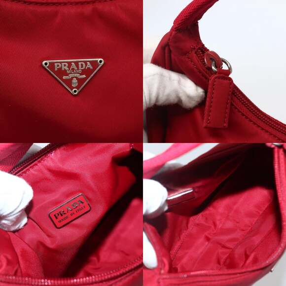 PRADA Hand Bag Nylon Red Silver - Picture 11 of 12